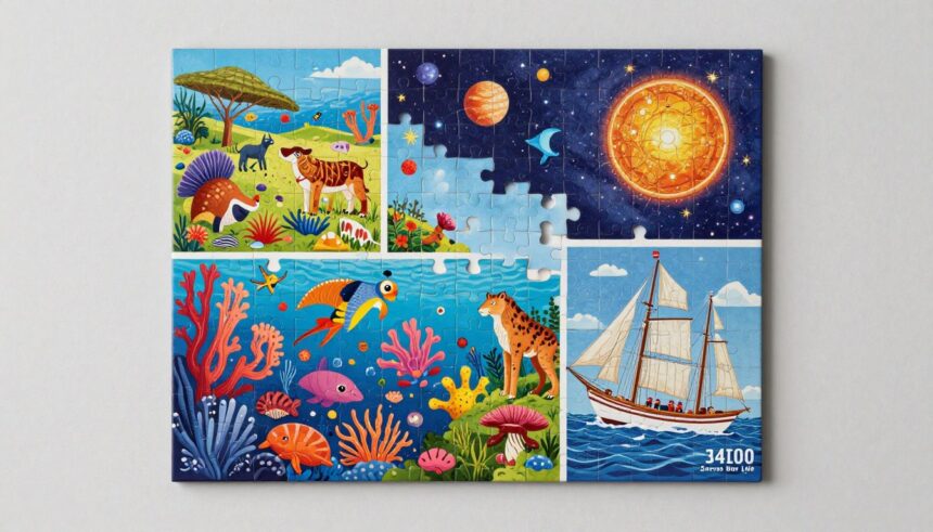 Educa Borras Greatest Piece Puzzle complete assembled display showing colorful life scenes