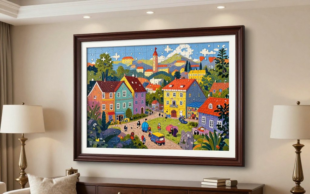 completed educa puzzle mounted and displayed on wall with frame